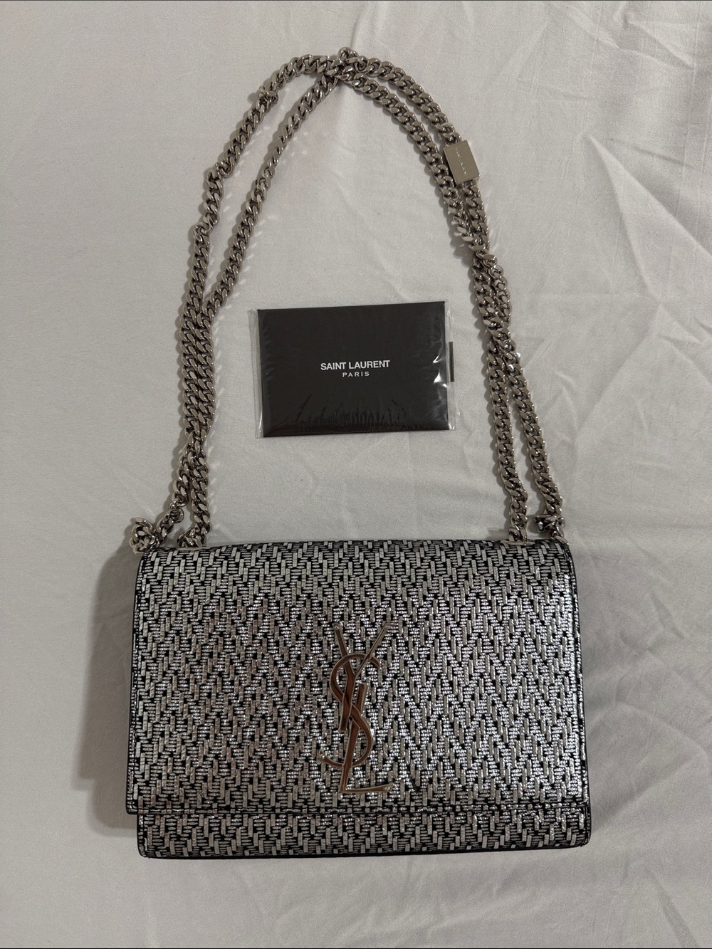 Saint Laurent Silver Black Woven Monogram Crossbody Bag - Picture 4 of 4